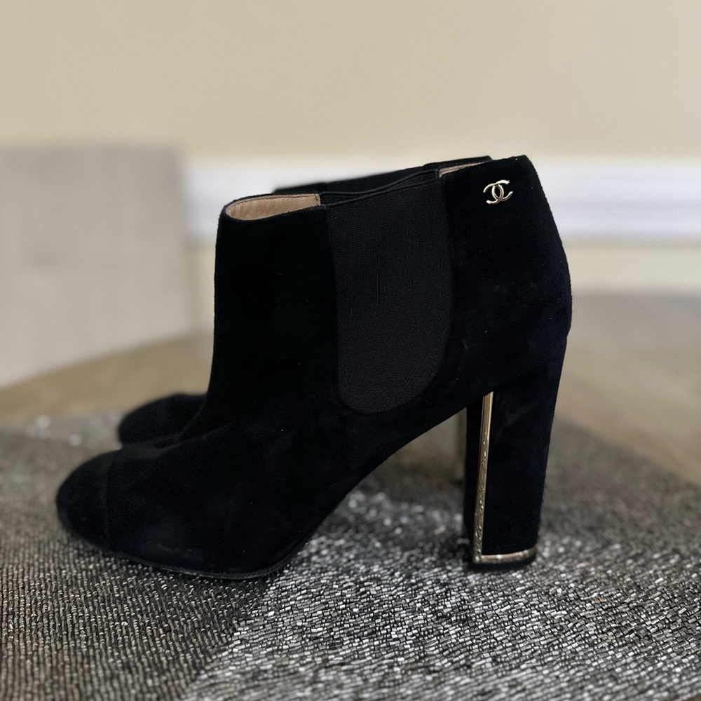 Chanel Black Suede Cap Toe Booties